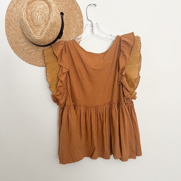Anthropologie /  Burnt Orange Caroline Ruffled Babydoll Top S - Picture 5 of 9